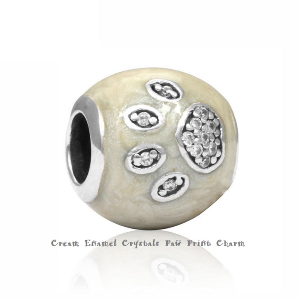 Pet Paw Print Enamel with Crystals European Charm